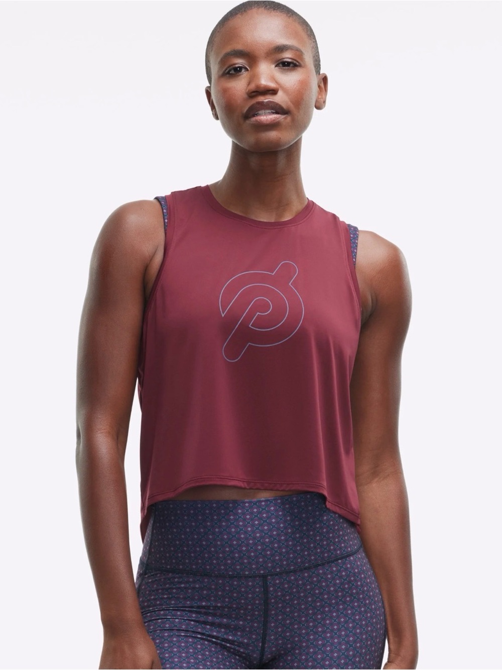 Peloton Women's Maroon Cropped Spli- Back Performance Tank